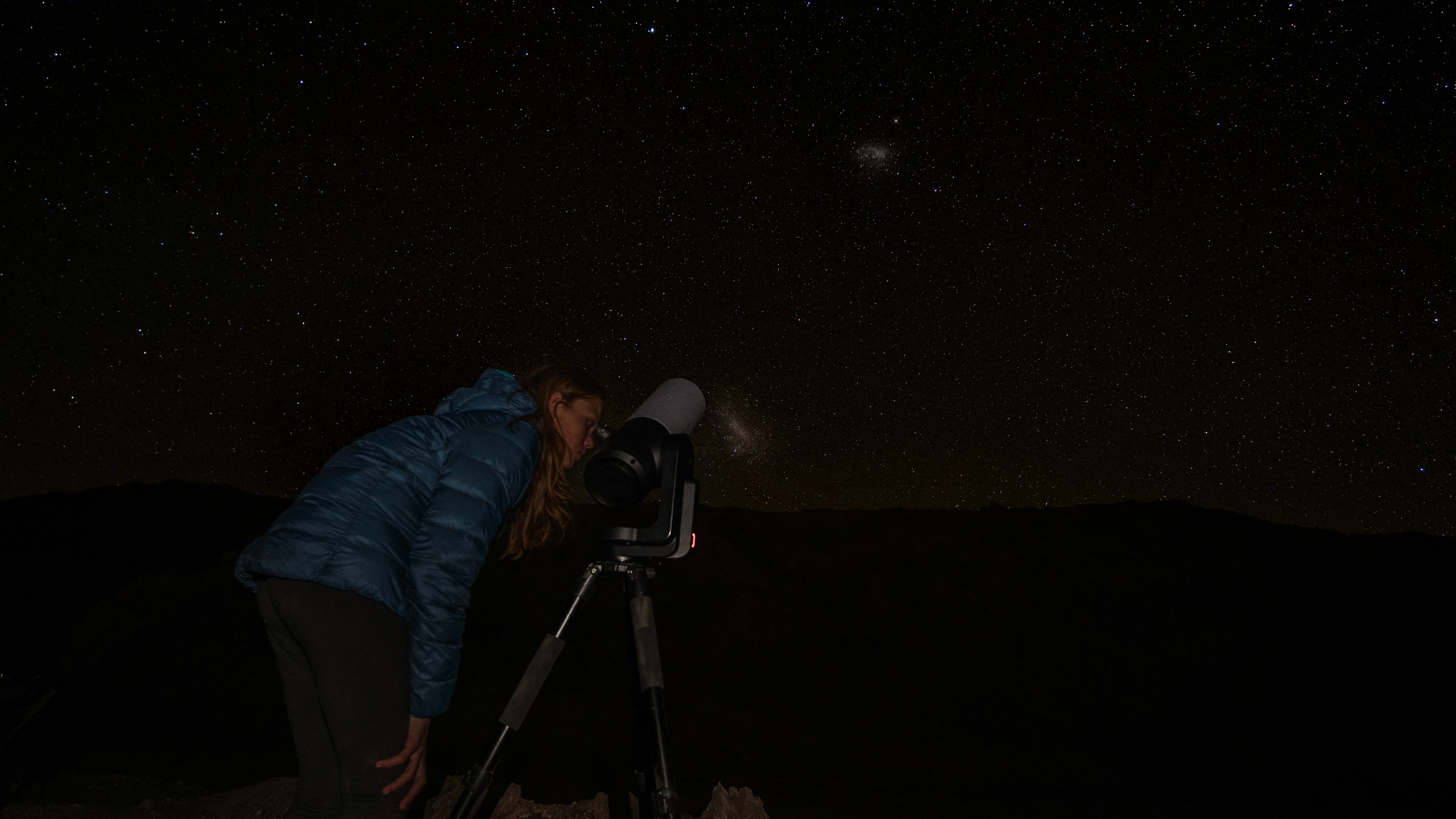 Telescope observation at sunset